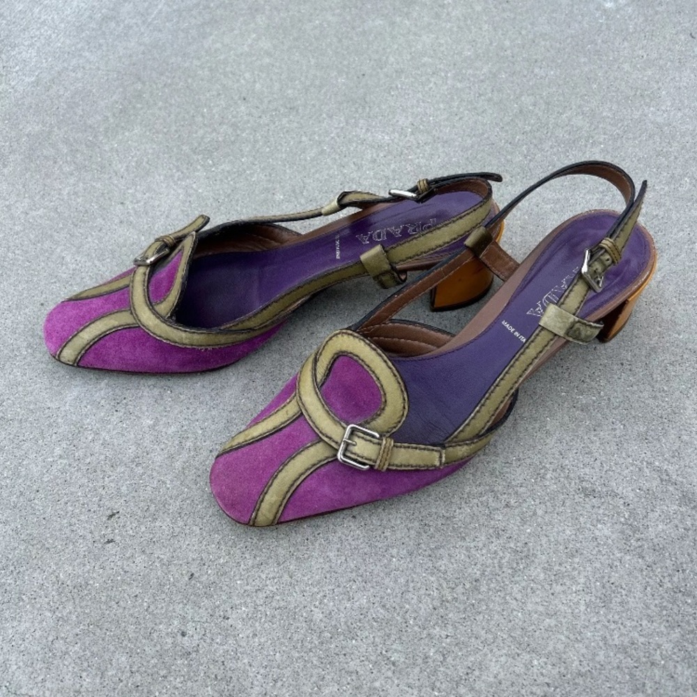 Vintage 2000s PRADA Colorblock Slingback Block Heel 37 - Picture 5 of 6